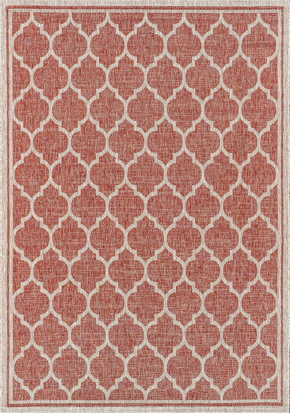 Eyely BMS109C-9 Santa Monica Trebol Moroccan Trellis Textured Weave Indoor/Outdoor Area Rug Coastal;Bohemian, Bedroom, Backyard, Patio, Easy-Cleaning, Non-Shedding, 9 X 12, Red/Beige