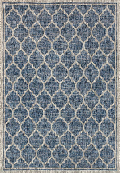 Eyely BMS109D-3 Santa Monica Trebol Moroccan Trellis Textured Weave Indoor/Outdoor Area Rug Coastal;Bohemian, Bedroom, Backyard, Patio, Easy-Cleaning, Non-Shedding, 3 X 5, Navy/Gray