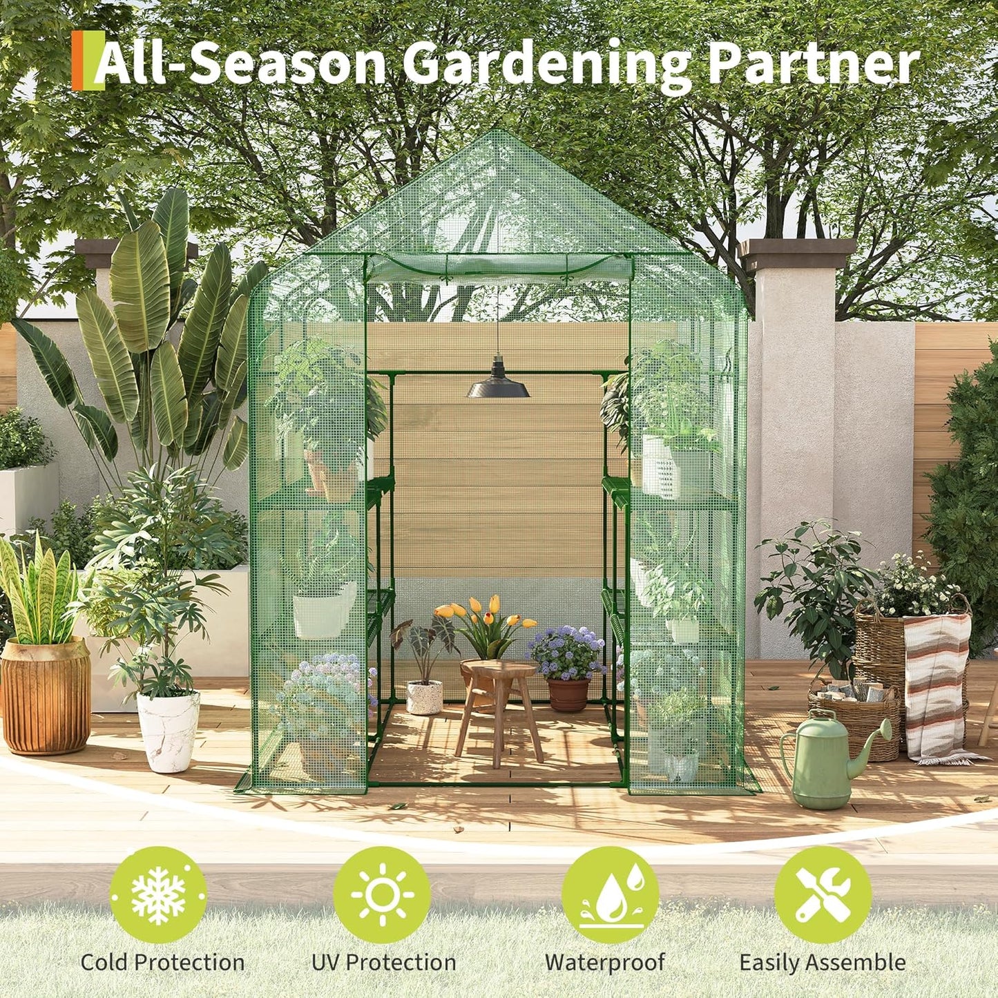 Greenhouse, 57 x 57 x 76'' Greenhouses for Outdoors, Durable Green House Kit with Window, Thicken PE Cover, 3 Tiers 12 Shelves, Portalbe Walk in Green Houses for Indoor Backyard Outside