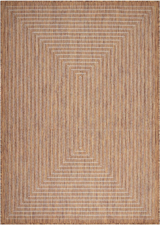 Adiva Rugs Outdoor Indoor Area Rug, Weather Resistant, Easy to Clean, Stain Resistant Floor Mat for Dining Room, Backyard, Deck, Patio (Wooden, 10' x 14')