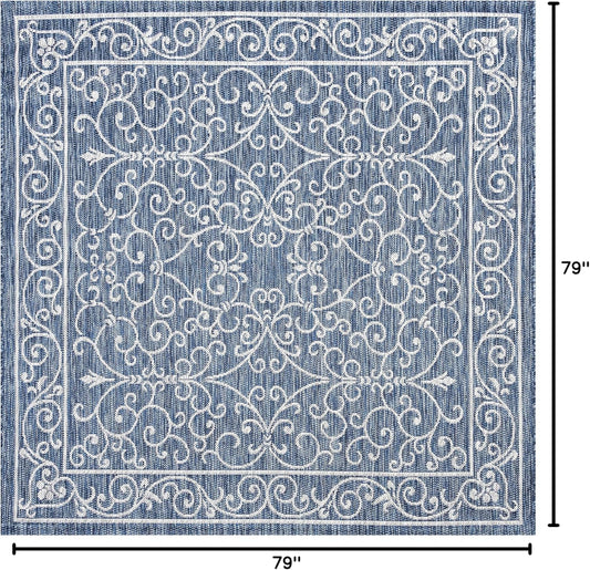 JONATHAN Y SMB106D-6SQ Charleston Vintage Filigree Textured Weave Navy/Gray 6' Square Indoor/Outdoor Area Rug, Pet Friendly, Non-Shedding, Stain Resistant, Easy-Cleaning for Backyard, Patio, Porch
