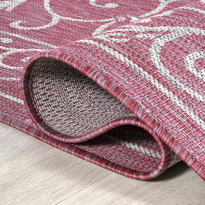 JONATHAN Y SMB106J-9 Charleston Vintage Filigree Textured Weave Indoor Outdoor Area Rug, Classic Traditional Easy-Cleaning,Bedroom,Kitchen,Backyard,Patio,Non Shedding, 9 X 12, Fuchsia/Light Gray