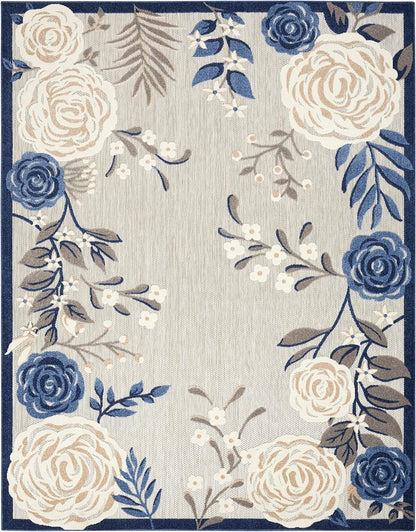 Nourison Home Aloha Indoor/Outdoor Blue/Grey 3'6" x 5'6" AreaRug, EasyCleaning, Non Shedding, Bed Room, Living Room, Dining Room, Kitchen (4x6)