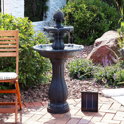 Sunnydaze Pineapple 46-Inch 2-Tier Outdoor Solar Fountain - Decorative Water Fountain with Pump for Garden, Patio, Yard or Balcony - Black