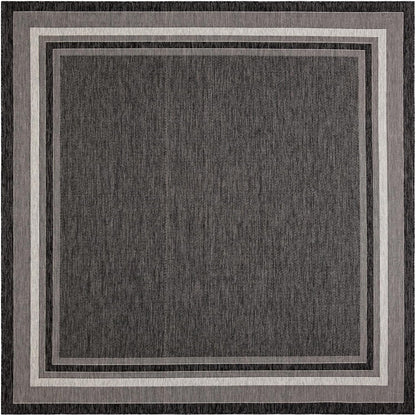 Unique Loom Outdoor Border Collection Area Rug - Soft Border (10' Square Black/Ivory)