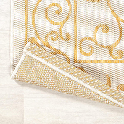 JONATHAN Y SMB106M-5SQ Charleston Vintage Filigree Textured Weave Indoor Outdoor Area Rug, Classic Traditional Transitional Easy Cleaning,Bedroom,Kitchen,Backyard,Patio, Cream/Yellow, 5' Square