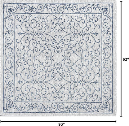 JONATHAN Y SMB106C-8SQ Charleston Vintage Filigree Textured Weave Gray/Navy 8' Square Indoor/Outdoor Area Rug, Pet Friendly, Non-Shedding, Stain Resistant, Easy-Cleaning for Backyard, Patio, Porch