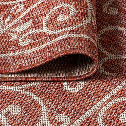 JONATHAN Y SMB106B-8SQ Charleston Vintage Filigree Textured Weave Red/Beige 8' Square Indoor/Outdoor Area Rug, Pet Friendly, Non-Shedding, Stain Resistant, Easy-Cleaning for Backyard, Patio, Porch