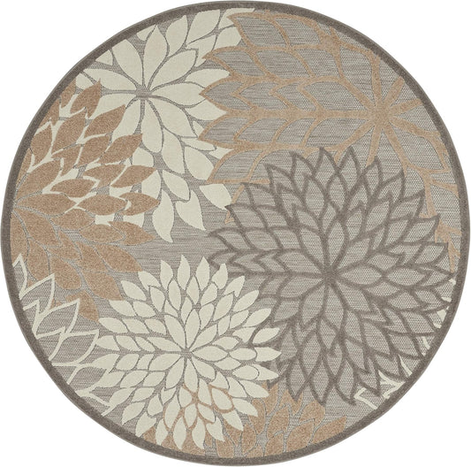 Nourison Aloha Indoor/Outdoor Area Rug 4', Natural, Round Tropical Botanical Easy -Cleaning Non Shedding Bed Room Living Room Dining Room Deck Backyard Patio