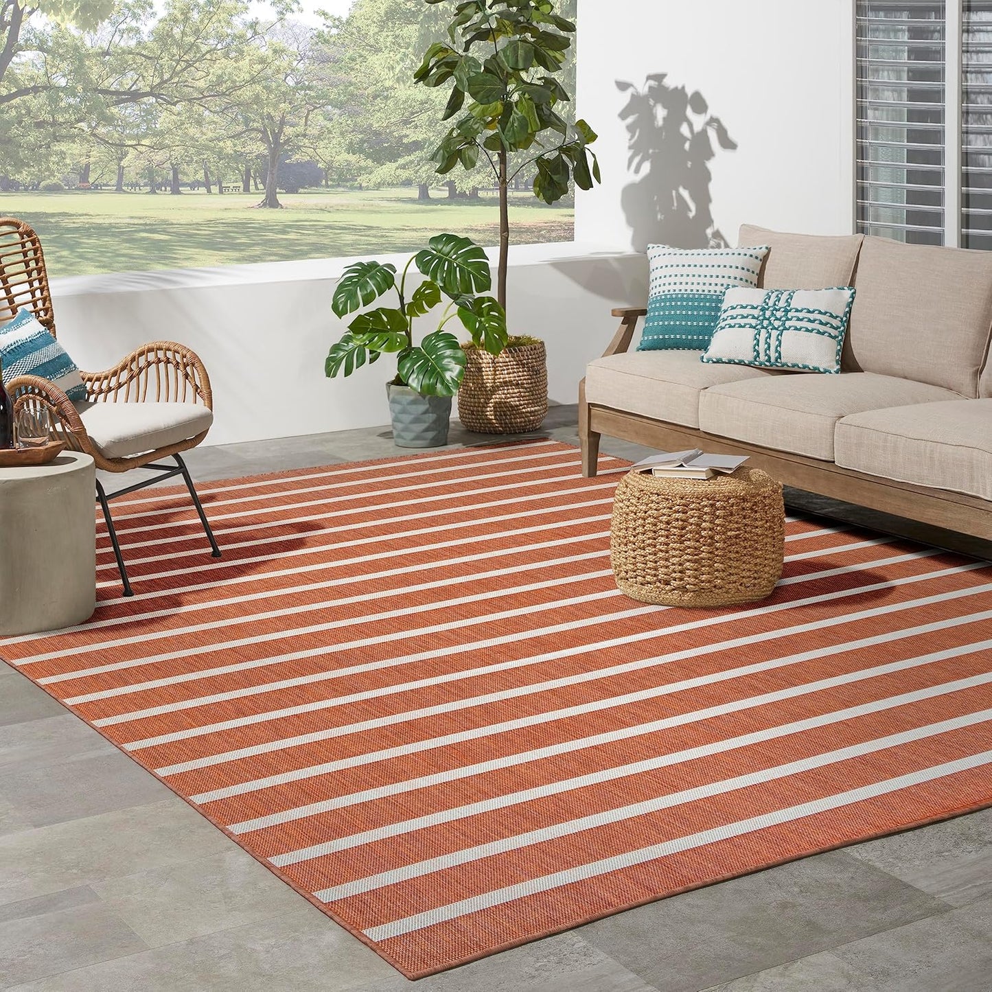 Nourison Home Positano Indoor/Outdoor Rainbow Ivory 8' x 10' Area Rug, Easy Cleaning, Non Shedding, Bed Room, Living Room, Dining Room, Backyard, Deck, Patio (8x10)
