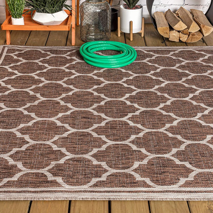 Eyely BMS109B-3 Santa Monica Trebol Moroccan Trellis Textured Weave Indoor/Outdoor Area Rug Coastal;Bohemian, Bedroom, Backyard, Patio, Easy-Cleaning, Non-Shedding, 3 X 5, Espresso/Taupe