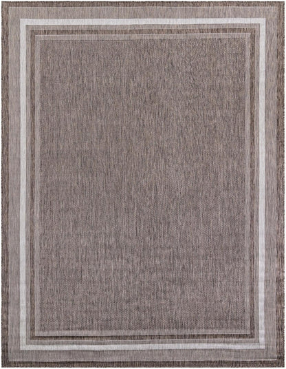 Unique Loom Outdoor Border Collection Area Rug - Soft Border (10' x 13' 1" Rectangle Brown/Ivory)