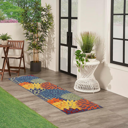 Nourison Home Aloha Indoor/Outdoor Modern Navy Multicolor 2' x 6' Area Rug, Easy Cleaning, Non Shedding, Bed Room, Living Room, Dining Room, Backyard, Deck, Patio (2x6)