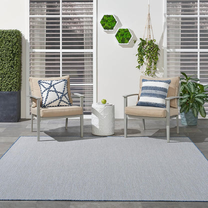Nourison Home Courtyard Indoor/Outdoor Ivory Blue 8' x Square Area Rug, Easy Cleaning, Non Shedding, Bed Room, Living Room, Dining Room, Backyard, Deck, Patio (8 Square)