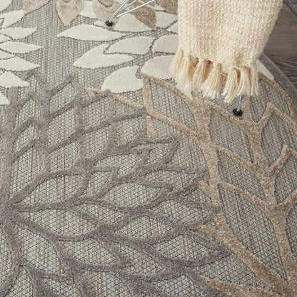 Nourison Aloha Indoor/Outdoor Area Rug 5'3", Natural, Round Tropical Botanical Easy-Cleaning Non Shedding Bed Room Living Room Dining Room Deck Backyard Patio