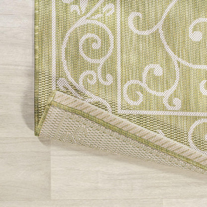 JONATHAN Y SMB106H-8 Charleston Vintage Filigree Textured Weave Indoor Outdoor Area Rug, Coastal,Traditional,Transitional Easy Clean,Bedroom,Kitchen,Backyard,Patio, Non-Shed, Green/Cream, 8 X 10