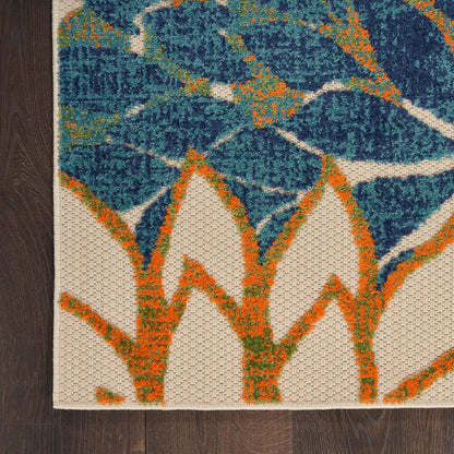 Nourison Home Aloha Indoor Outdoor Blue Green 3'6" x 5'6" Area Rug, Easy Cleaning, Non Shedding, Bed Room, Living Room, Dining Room, Backyard, Deck, Patio (4x6)