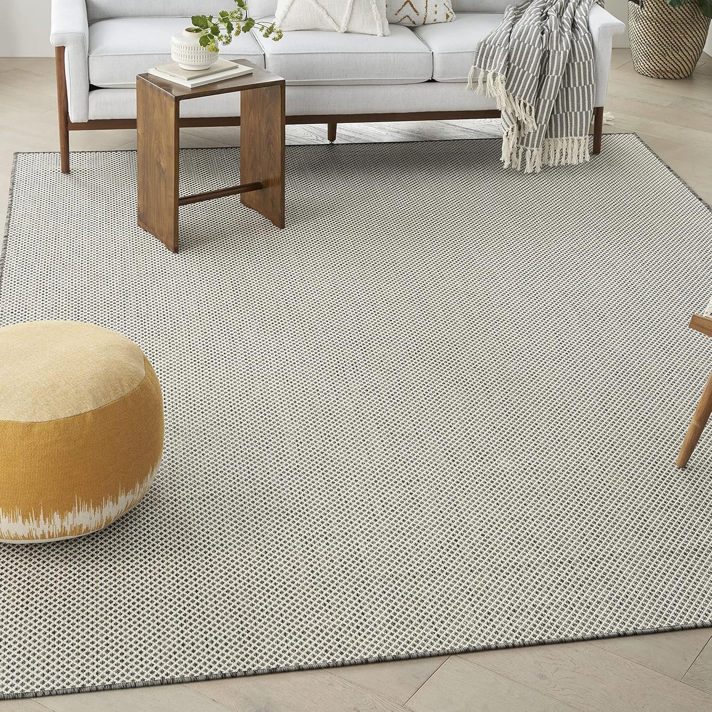 Nourison Courtyard Indoor/Outdoor Ivory Charcoal 9' x 12' Area Rug, Geometric, Easy Cleaning, Non Shedding, Bed Room, Living Room, Dining Room, Deck, Patio, Backyard (9x12)