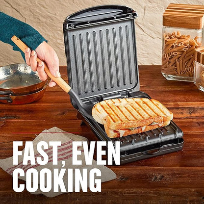 George Foreman Compact 2-Serving Electric Indoor Grill and Panini Press for 1–2 People, Classic Plates, Black