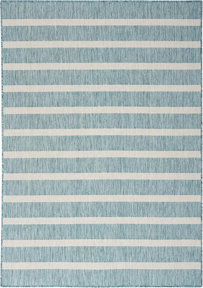 Nourison Home Positano Indoor/Outdoor Aqua Ivory 4' x 6' Area -Rug, Easy -Cleaning, Non Shedding, Bed Room, Living Room, Dining Room, Deck, Backyard, Patio (4x6)