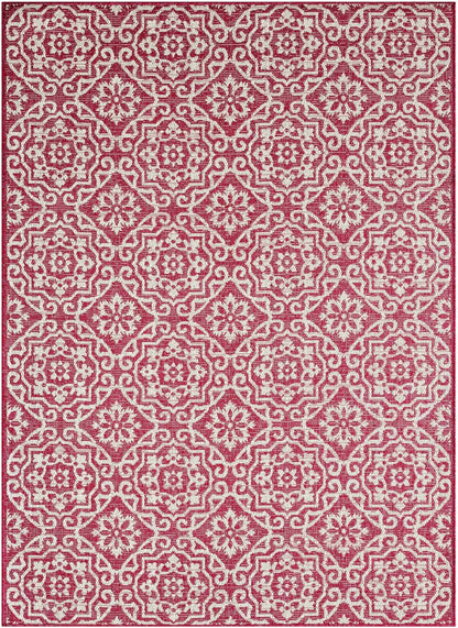 Nicole Miller New York Patio Country Julia Transitional Geometric Indoor/Outdoor Area Rug, Pink/Ivory, 6'6"x9'2"