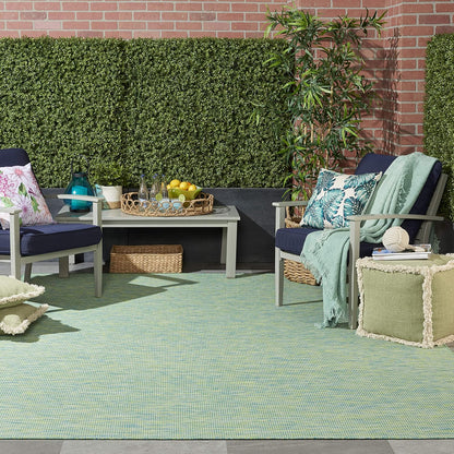 Nourison Positano Indoor/Outdoor Blue/Green 8' x Round Area Rug, Easy Cleaning, Non Shedding, Bed Room, Living Room, Dining Room, Backyard, Deck, Patio (8 Round)