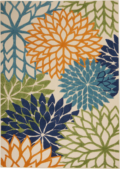 Nourison Aloha Indoor/Outdoor Multicolor 5'3" x 7'5" Area Rug, Tropical, Botanical, Easy Clean, Non Shedding, Bed Room, Living Room, Dining Room, Deck, Backyard, Patio (5x7)