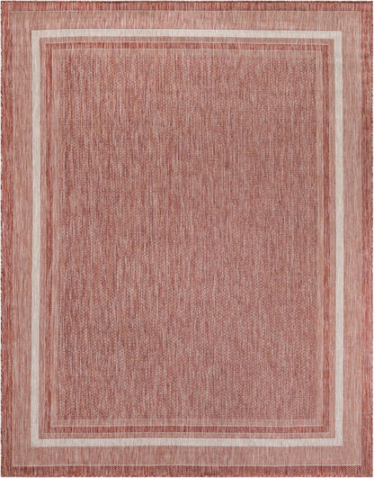 Unique Loom Outdoor Border Collection Area Rug - Soft Border (7' 10" x 10' Rectangle Rust Red/Ivory)