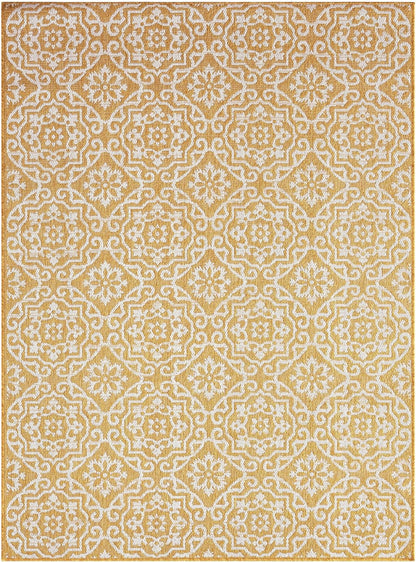 Nicole Miller New York Patio Country Julia Transitional Geometric Indoor/Outdoor Area Rug, Yellow/White, 5'2"x7'2"