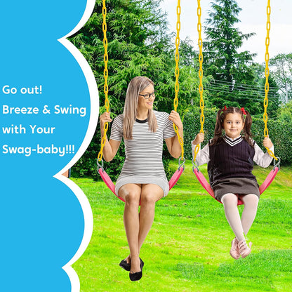 TURFEE 2 Packs Heavy Duty Swing Seat, Swing Set Accessories Replacement with 4 Snap Hooks for Kids Outdoor Play Playground, Trees, Swingsets, Playground(Pink)
