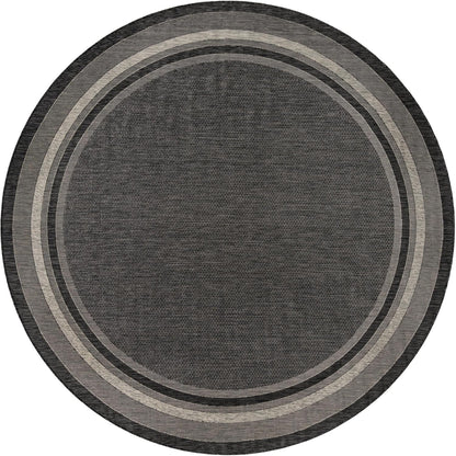 Unique Loom Outdoor Border Collection Area Rug - Soft Border (13' Round, Black/ Ivory)
