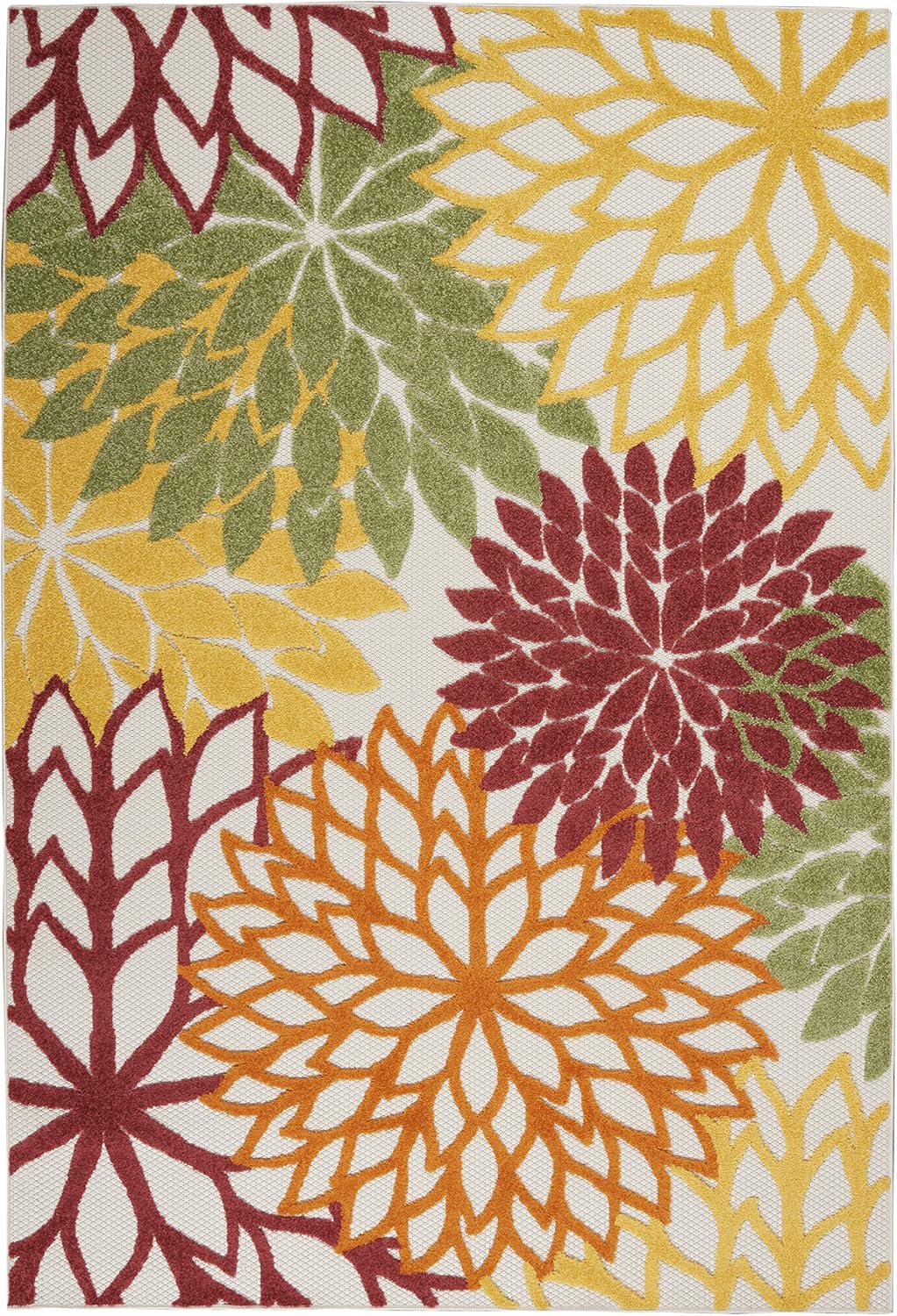 Nourison Aloha Indoor/Outdoor Red Multi Colored 3'6" x 5'6" Area Rug, Tropical, Botanical, Easy Cleaning, Non Shedding, Bed Room, Living Room, Dining Room, Deck, Backyard, Patio (3x5)