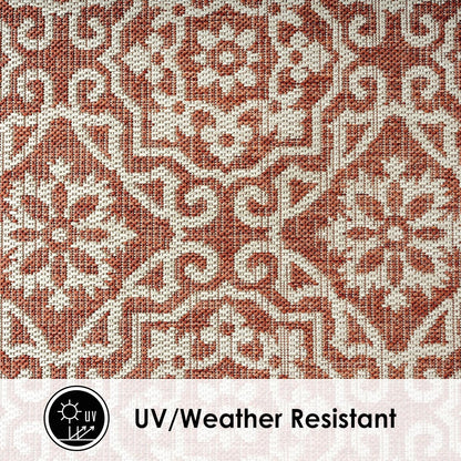 Nicole Miller New York Patio Country Julia Transitional Geometric Indoor/Outdoor Area Rug, Terracotta/Ivory, 7'9"x10'2"
