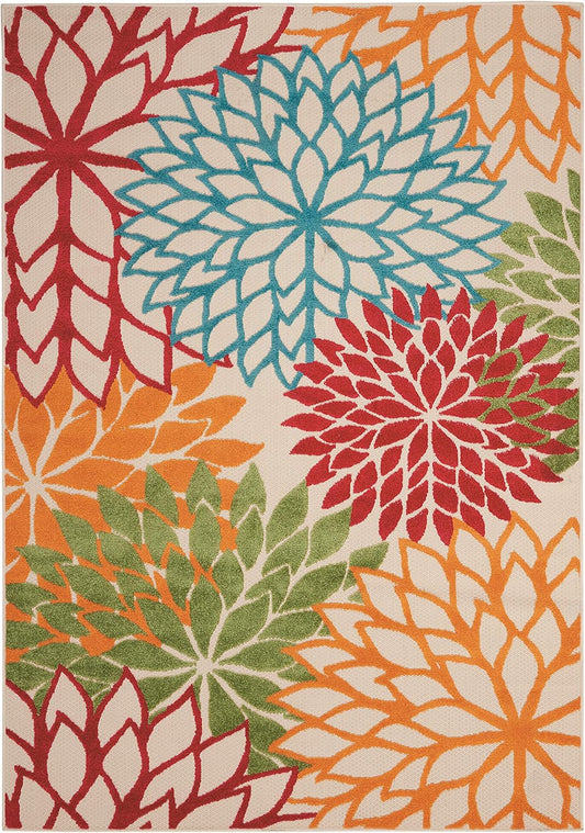 Nourison Home Aloha Indoor/Outdoor Green 3'6" x 5'6" Area Rug, Tropical, Botanical, Easy Clean, Non Shedding, Bed Room, Living Room, Dining Room, Deck, Backyard, Patio (3x5)