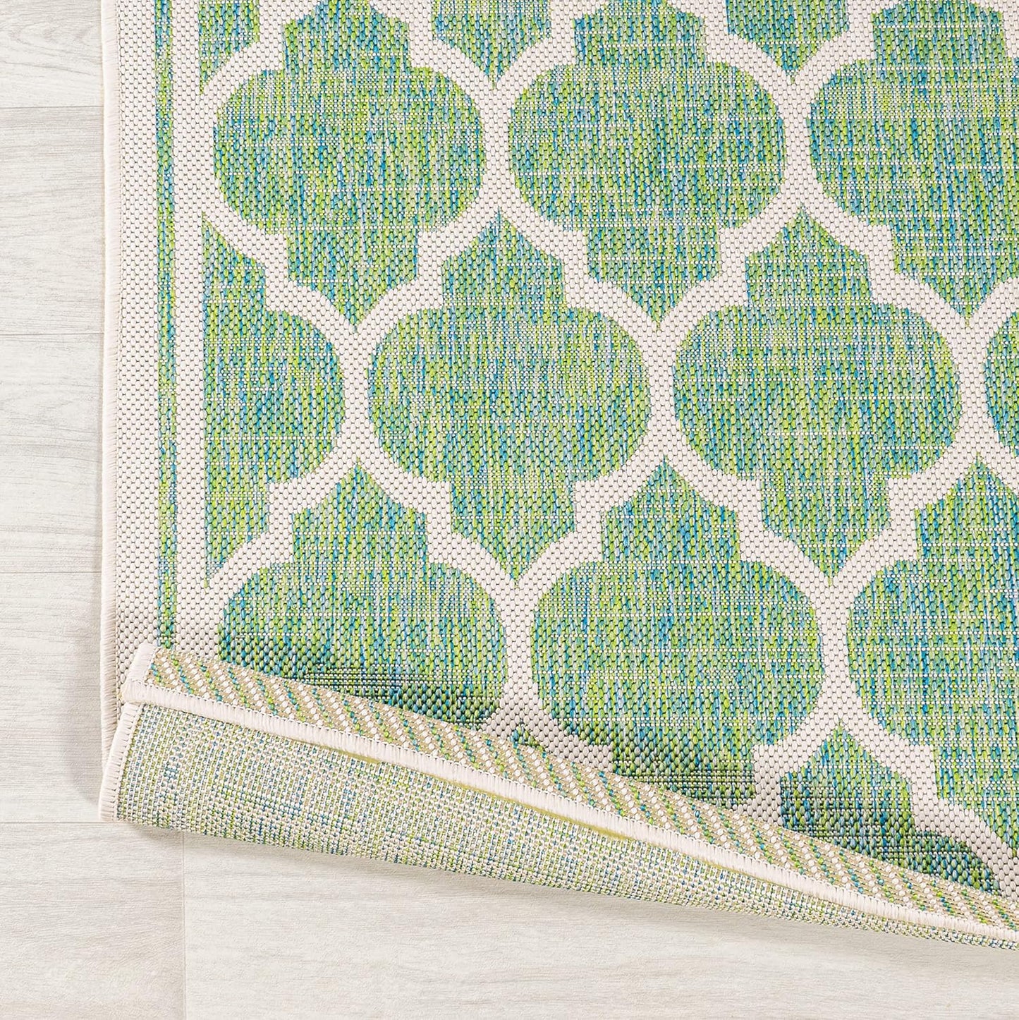 Eyely BMS109I-210 Santa Monica Trebol Moroccan Trellis Textured Weave Indoor/Outdoor Runner Rug Coastal;Bohemian, Bedroom, Backyard, Patio, Easy-Cleaning, Non-Shedding, 2 X 10, Cream/Green