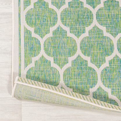 Eyely BMS109I-28 Santa Monica Trebol Moroccan Trellis Textured Weave Indoor/Outdoor Runner Rug Coastal;Bohemian, Bedroom, Backyard, Patio, Easy-Cleaning, Non-Shedding, 2 X 8, Cream/Green