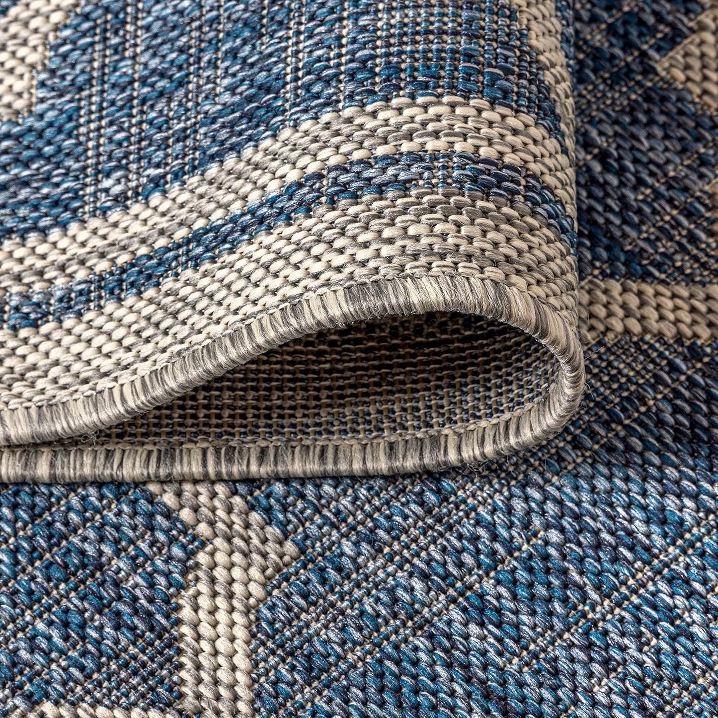 Eyely BMS109D-3R Santa Monica Trebol Moroccan Trellis Textured Weave, Pet Friendly, Non-Shedding, Stain Resistant, Easy-Cleaning, Navy/Gray, 3' Round, Indoor/Outdoor, Area Rug