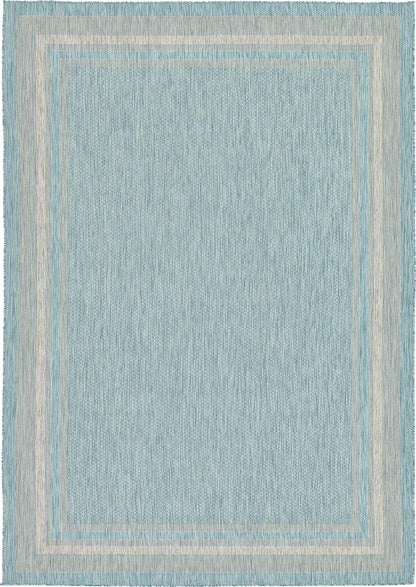 Unique Loom Outdoor Border Collection Area Rug - Soft Border (8' x 11' 4" Rectangle, Aquamarine/ Ivory)
