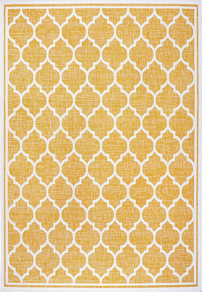 Eyely BMS109F-9 Santa Monica Trebol Moroccan Trellis Textured Weave Indoor/Outdoor Area Rug Coastal;Bohemian, Bedroom, Backyard, Patio, Easy-Cleaning, Non-Shedding, 9 X 12, Yellow/Cream