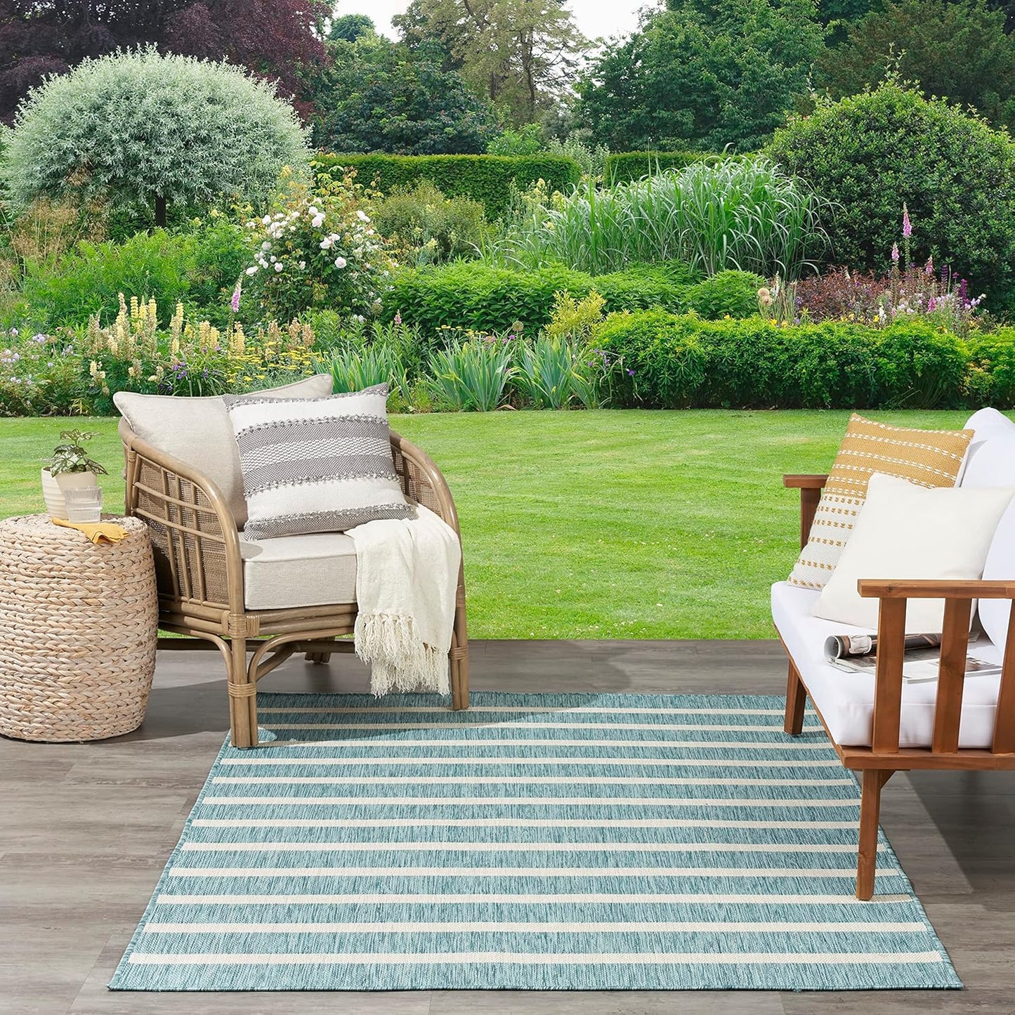 Nourison Home Positano 9' x 12' Fabric Aqua Ivory Area Rug