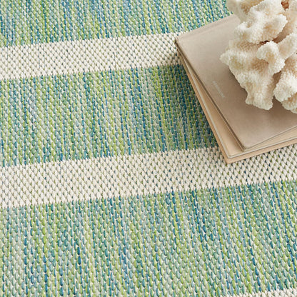 Nourison Home Positano Indoor/Outdoor Blue Green Ivory 5' x 7' Area Rug, Easy Cleaning, Non Shedding, Bed Room, Living Room, Dining Room, Deck, Backyard, Patio (5x7)