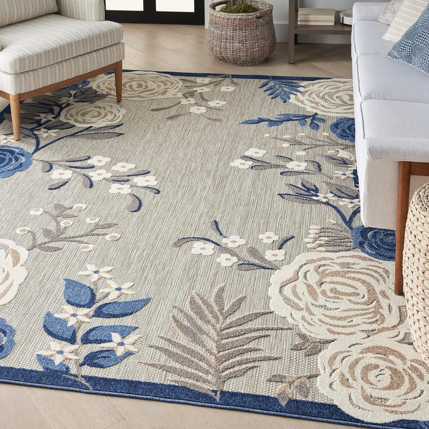 Nourison Home Aloha Indoor/Outdoor Blue/Grey 3'6" x 5'6" AreaRug, EasyCleaning, Non Shedding, Bed Room, Living Room, Dining Room, Kitchen (4x6)