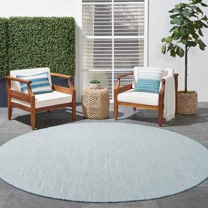 Nourison Home Courtyard 8' x Round Ivory Aqua Fabric Modern Area Rug (8' Round)