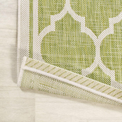 Eyely BMS109G-28 Santa Monica Trebol Moroccan Trellis Textured Weave Indoor/Outdoor Runner Rug Coastal;Bohemian, Bedroom, Backyard, Patio, Easy-Cleaning, Non-Shedding, 2 X 8, Green/Cream