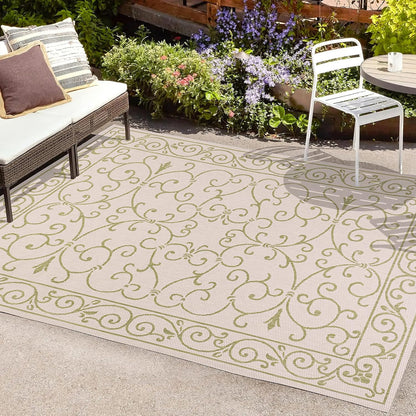 JONATHAN Y SMB106I-9 Charleston Vintage Filigree Textured Weave Indoor Outdoor Area Rug, Coastal,Traditional,Transitional Easy Clean,Bedroom,Kitchen,Backyard,Patio, Non-Shed, Cream/Green, 9 X 12