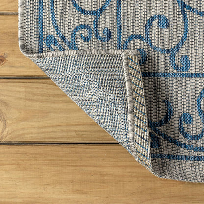 JONATHAN Y SMB106C-8SQ Charleston Vintage Filigree Textured Weave Gray/Navy 8' Square Indoor/Outdoor Area Rug, Pet Friendly, Non-Shedding, Stain Resistant, Easy-Cleaning for Backyard, Patio, Porch