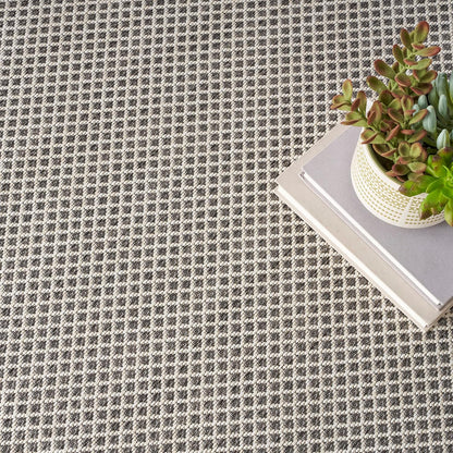 Nourison Home Courtyard Indoor/Outdoor Ivory/Charcoal 6' x Round Area Rug, Easy Cleaning, Non Shedding, Bed Room, Living Room, Dining Room, Backyard, Deck, Patio (6 Round)