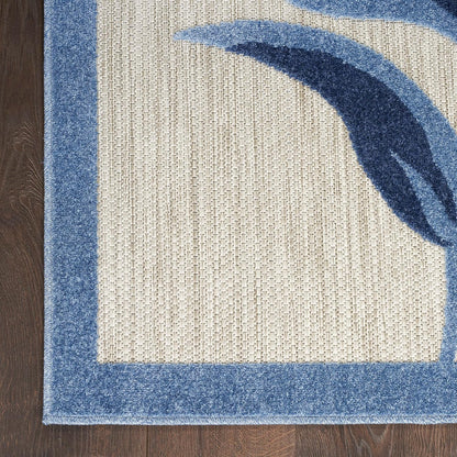 Nourison Home Aloha Outdoor Blue Grey 2'3" x 8' Area Rug, Easy Cleaning, Non Shedding, Bed Room, Living Room, Dining Room, Deck, Backyard, Patio (2x8)