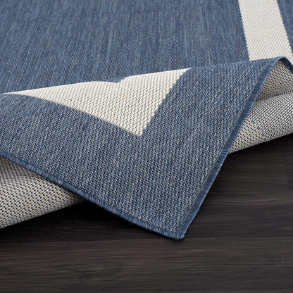 CAMILSON Outdoor Rug 9x12, Large Modern Outside Rugs for Patios Porches Waterproof Durable Washable Non-Shedding, Easy-to-Clean Indoor Outdoor Area Carpet (9 x 12, Bordered - Blue/White)