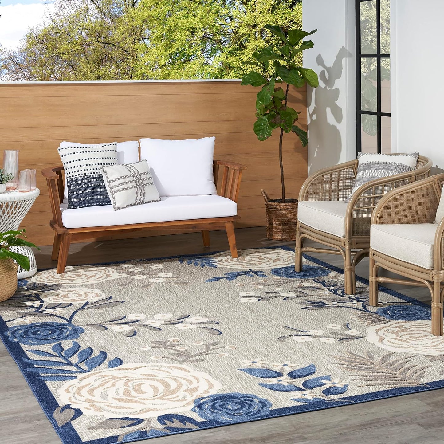 Nourison Home Aloha Indoor/Outdoor Blue/Grey 3'6" x 5'6" AreaRug, EasyCleaning, Non Shedding, Bed Room, Living Room, Dining Room, Kitchen (4x6)